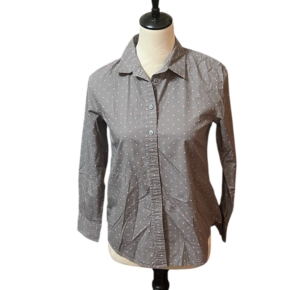 Banana Republic Gray With Pink Polka Dots Blouse